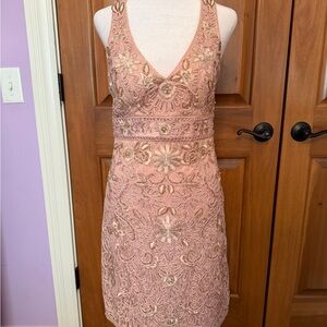 Sue Wong Pink Floral Embroidered Midi Dress